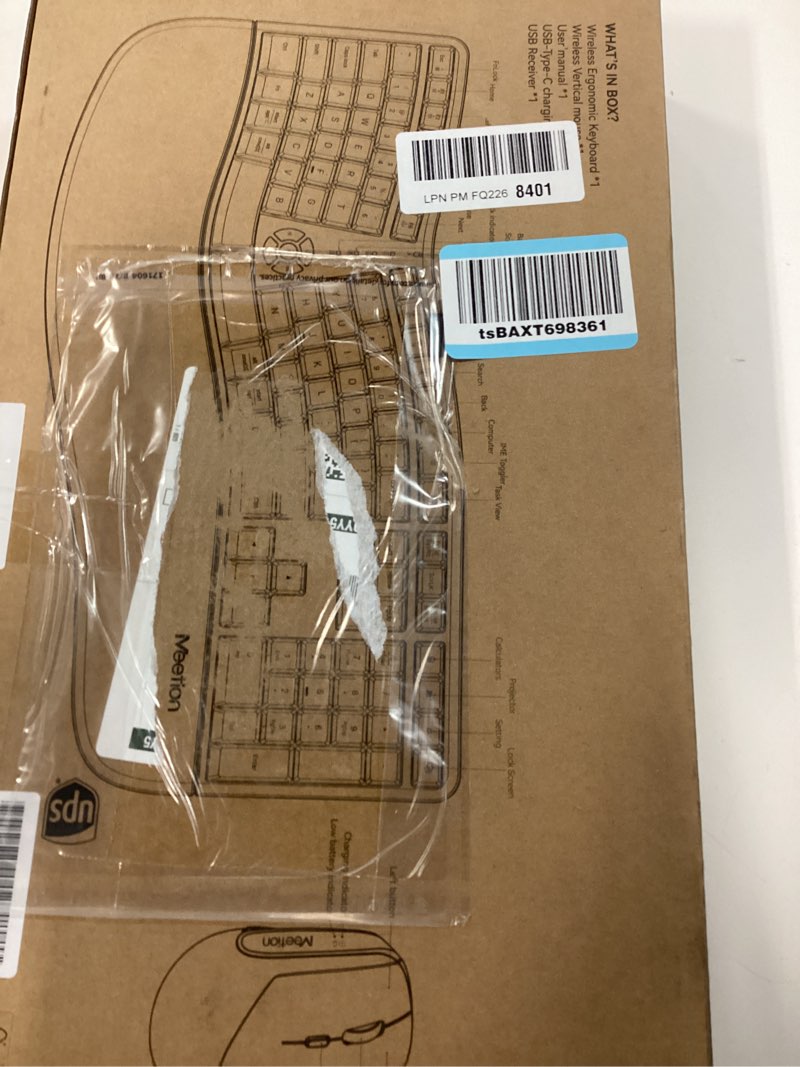 Condition photo showing New/Like New for meetion ergonomic keyboard and mouse, wireless keyboard with vertical mouse, split curved keyboard with wrist rest, natural typing usb receiver rechargeable full size, windows/mac/pc/laptop, large large black