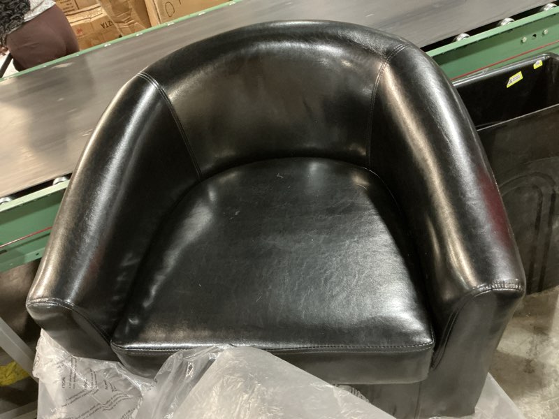 Condition photo showing New/Like New for Coaster Home Furnishings - Turner - Upholstered Barrel Back Swivel Chair with Dark Brown Leatherette, Foam Cushion and Swivel Base - Living Room - Dark Brown - 902098