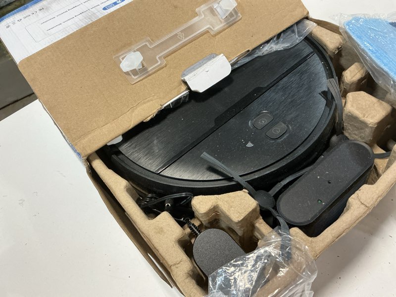 Condition photo showing As Is for Robot Vacuum and Mop Combo with APP/Voice/Remote Control, 2 in 1 Vacuuming & Mopping Robot, Schedule, Strong Suction, Tangle-Free, Slim & Quiet, for Homes with Pets, Low Pile Carpet & Hard Floors Gray