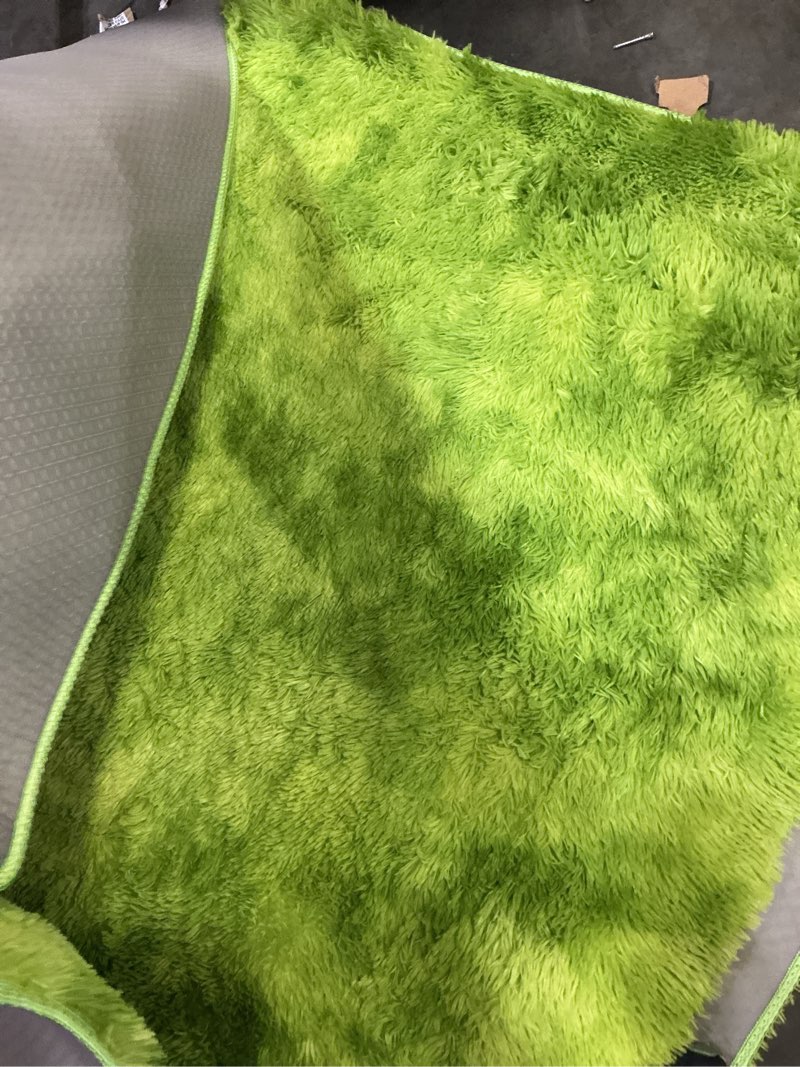 Condition photo showing As Is for olanly 5x7 machine washable large area rugs for living room, bedroom, soft fluffy shaggy bedside rug, indoor floor carpet for kids girls and boys, dorms, nursery, home decor aesthetic, lime green 5x7 ft lime green