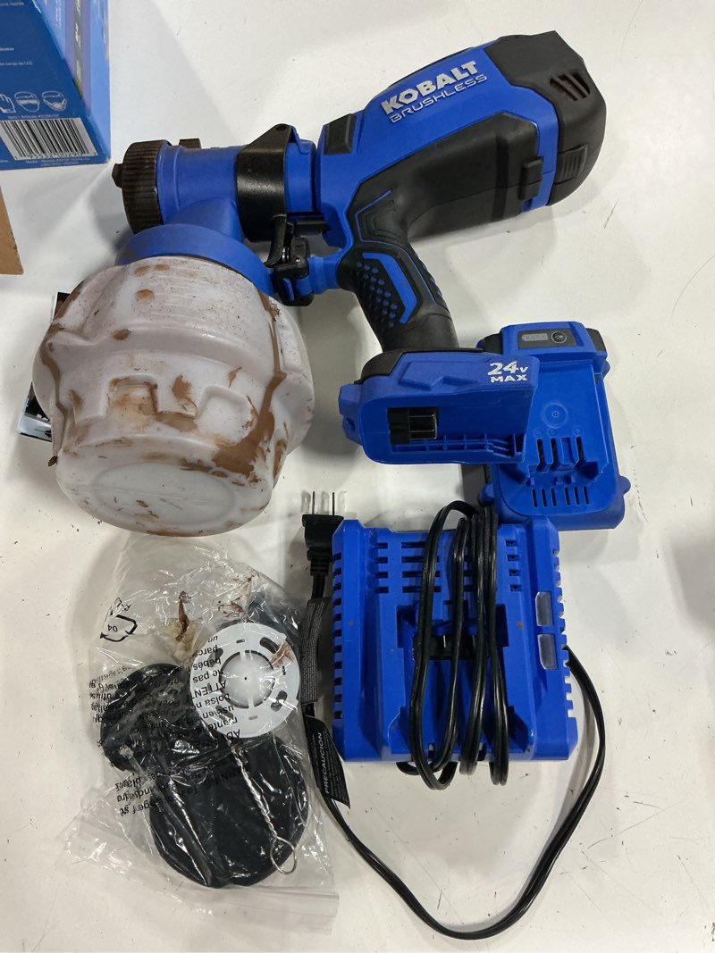 Condition photo showing As Is for kobalt cordless battery handheld hvlp paint sprayer (compatible with stains)