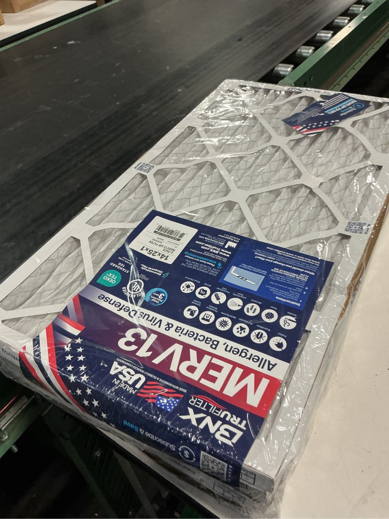 Condition photo showing As Is for bnx trufilter 14x25x1 air filter merv 13 (6-pack) - made in usa - electrostatic pleated air conditioner hvac ac furnace filters for allergies, pollen, mold, bacteria, smoke, allergen, mpr 1900 fpr 10
