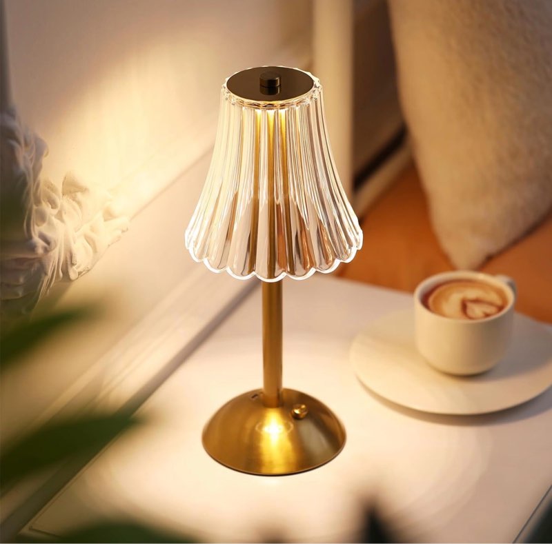liliful 1 pcs cordless table lamp rechargeable touch led small gold portable battery operated usb-c desk lamp 3 color dimmable for bedroom living room dining (gold,rose style) gold rose style