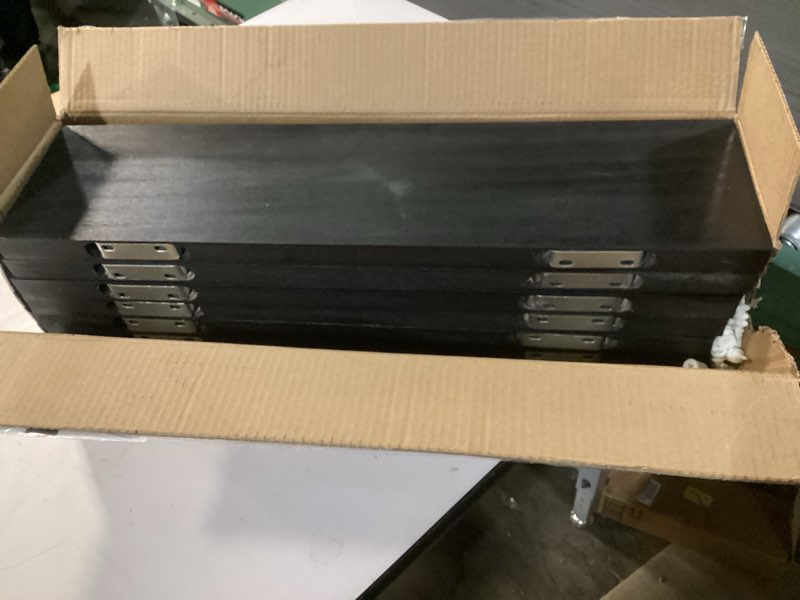 Condition photo showing Good Condition for PHPH 24 Inch Wood Floating Shelves for Wall, Wooden Wall Shelves for Bedroom, Set of 6 Black Black 24in