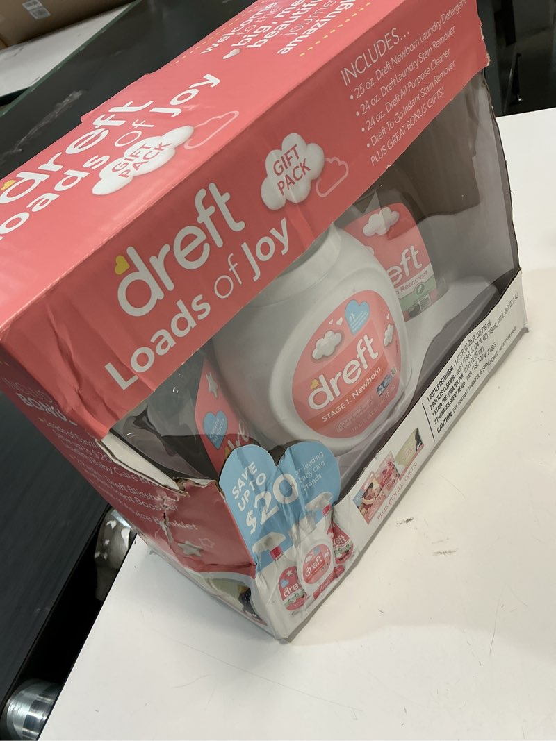 Condition photo showing New/Like New for baby gifts set by dreft, baby and mom gift set with liquid laundry detergent, laundry stain remover, stain remover pen & all purpose cleaner spray, great for baby showers