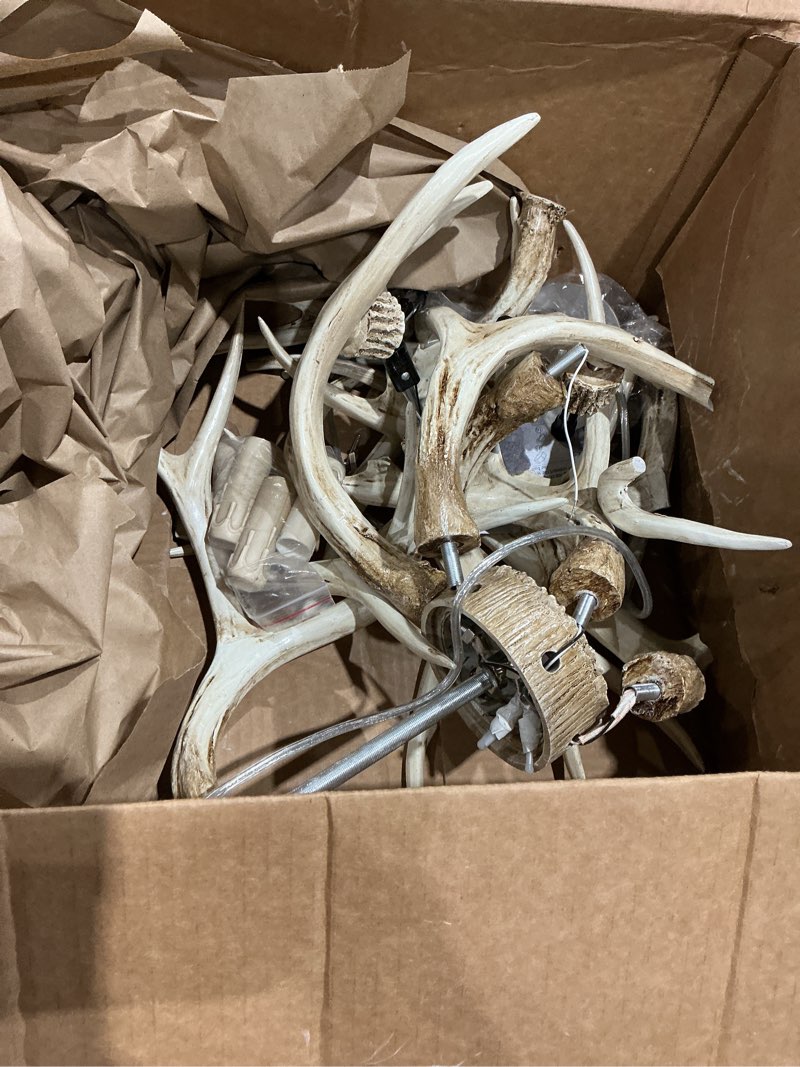 Condition photo showing As Is for antler chandelier, vintage antler light fixtures,6 light e12 base, deer antler chandelier lighting for home bar coffee hotel store (6 lamp arms+ 3 arms)