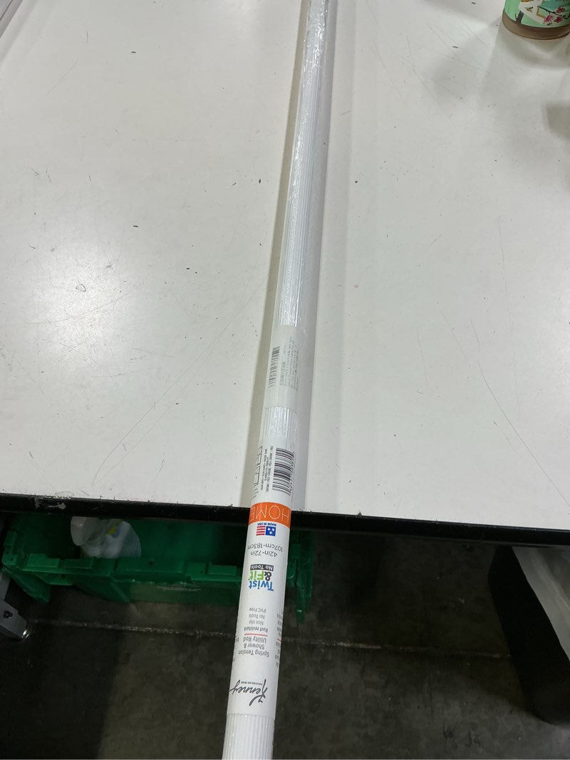 Condition photo showing New/Like New for kenney kn609l/1 twist & fit no tools spring tension standard shower curtain rod with non-slip, non-scratch ends, 42-72" adjustable length, easy install, white, 1" diameter rust resistant steel tube