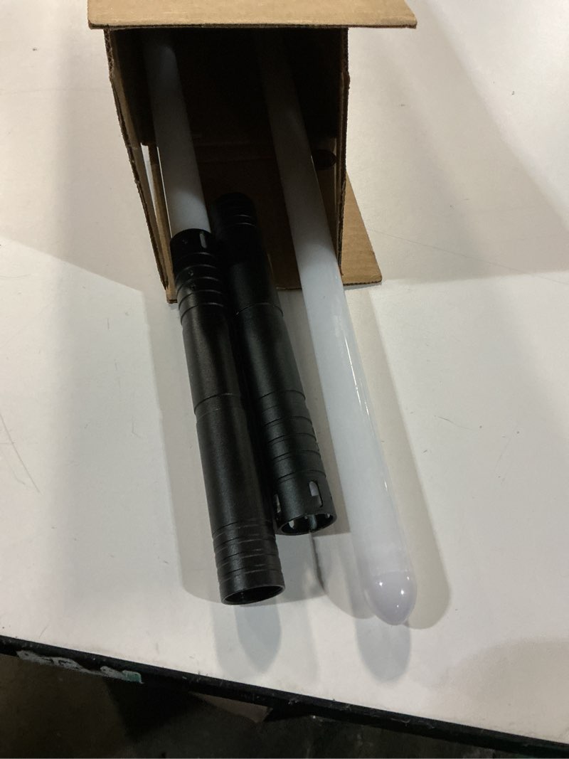 Condition photo showing As Is for 2 Pack Light Saber, 15 Colors and 4 Modes Light up Light Saber for Dueling, 2-in-1 RGB Detachable USB Charge, Gifts Toys for Adults Birthday Christmas Thanksgiving Black-2 Pack