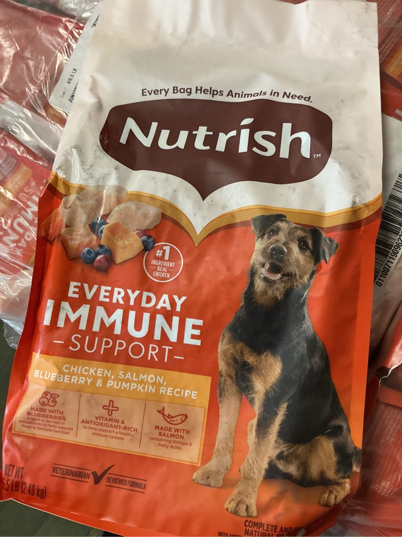 Condition photo showing New/Like New for (Best by Jun/13/2026) Nutrish Everyday Immune Support Dry Dog Food Chicken, Salmon, Blueberry & Pumpkin Recipe, 5.5 lb. Bag, 4 Count (Rachael Ray)