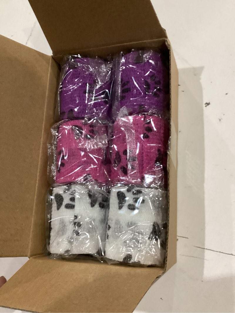 Condition photo showing New/Like New for wepet pet wrap, self-adhesive, only sticks to itself, non-woven tape for dog legs, paws, wounds, first aid cohesive gauze for horse, cat, bird, animal, 6 rolls, 2 inch, pawprints b 2 inch (pack of 6) pawprints b, 2 of each color