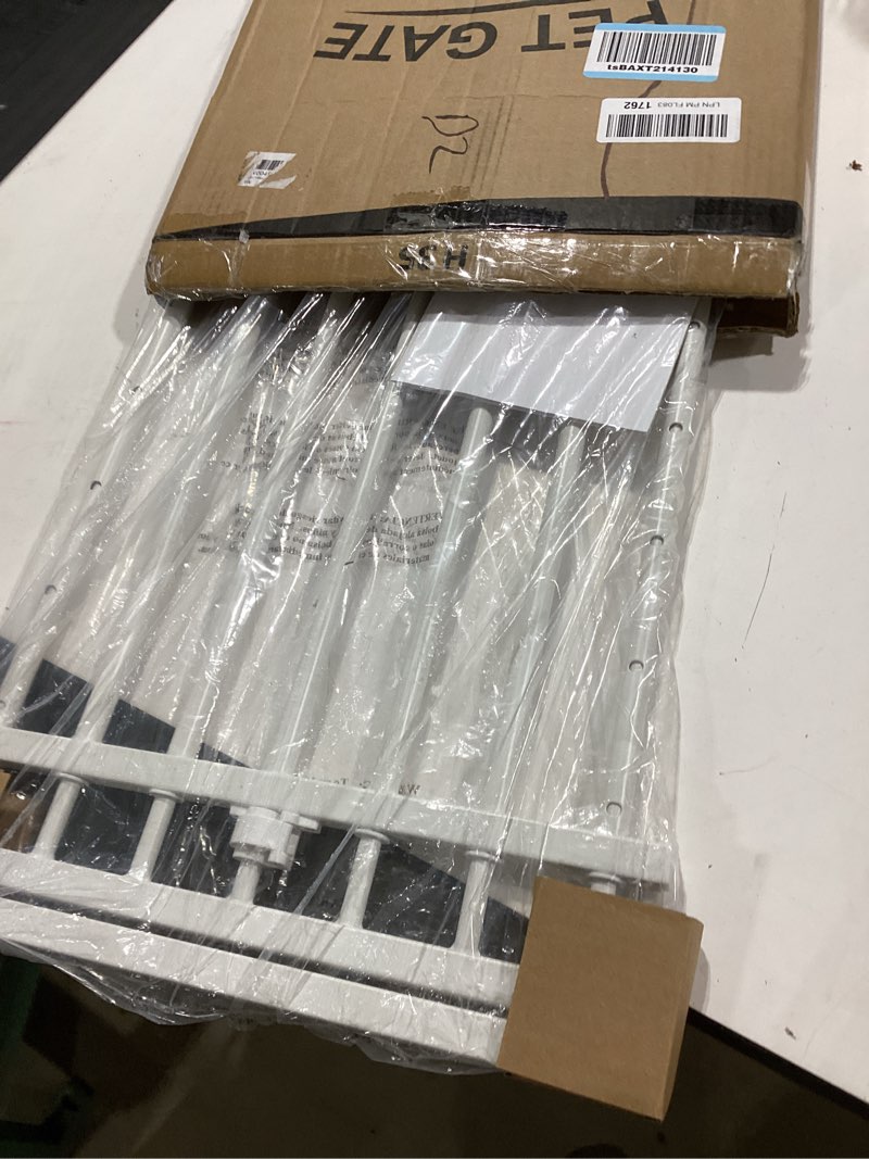 Condition photo showing Good Condition for malier dog gate with a small door, extra wide all metal short dog gate pet gate for stairs, 10'' tall pressure mount easy step over puppy gate low gate for doorways white 10''h × 26''- 41''w