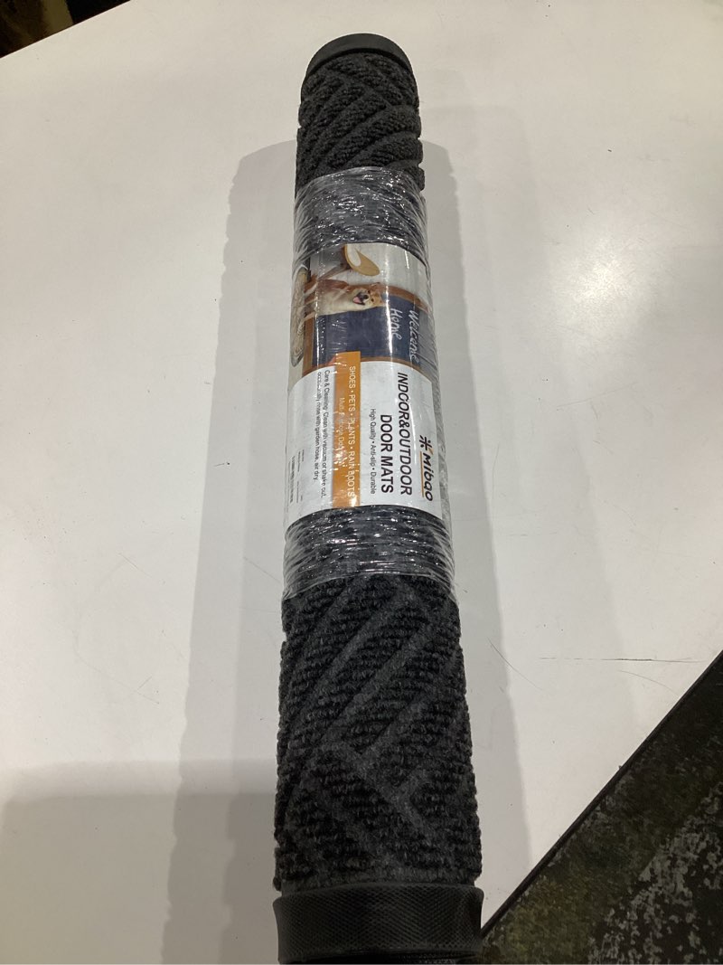 Condition photo showing Good Condition for Mibao Front Door Mat Outside Entrance, Durable Outdoor Indoor Mat, Low Profile Heavy Duty Doormat, Non-Slip, Traps Dirt and Moisture, Easy Clean Patio Porch Entryway Mat, 36\" x 24\", Grey Grey-welcome 2' x 3' (Rectangular)