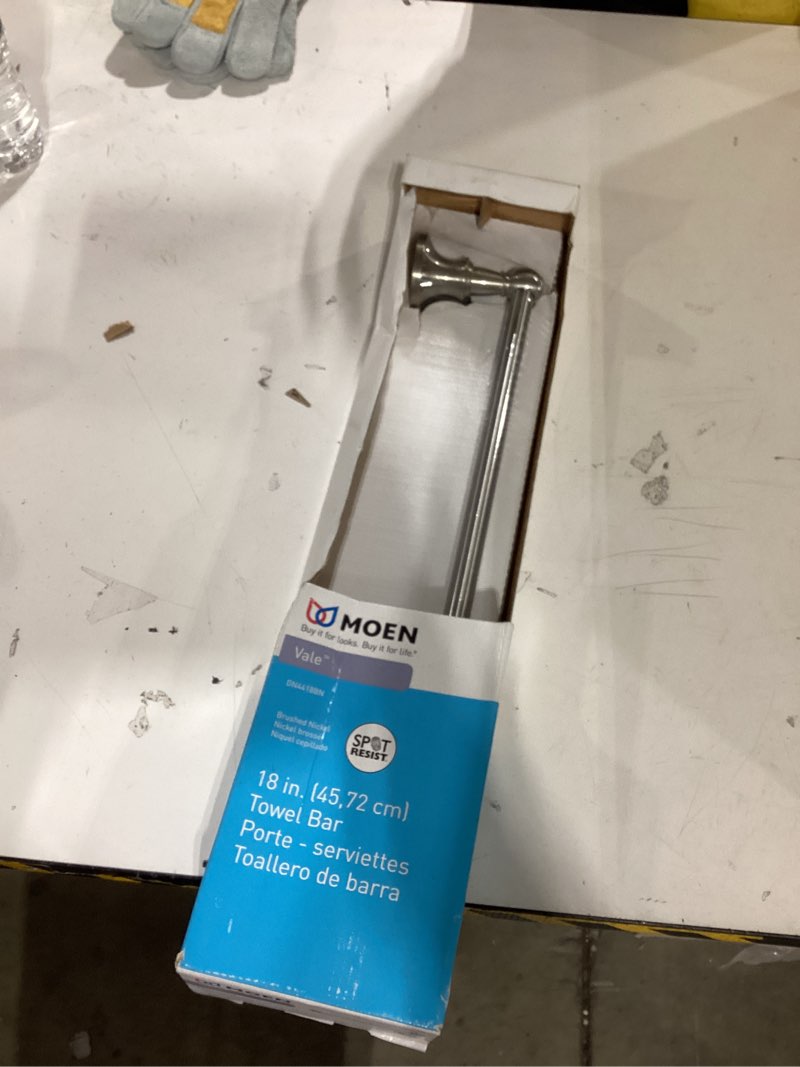 Condition photo showing As Is for Moen DN4418BN Vale 18-Inch Towel Bar, Brushed Nickel Brushed Nickel 18 Inch