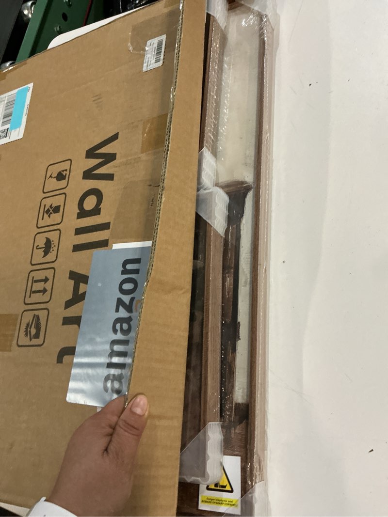 Condition photo showing New/Like New for 3 Piece Framed Vintage Canvas Wall Art Set, Large Green Floral and Tree Landscape Farmhouse Painting Print, French Country Retro Flower Artwork Decor for Living Room, Bedroom and Fireplace Green Tone Vintage