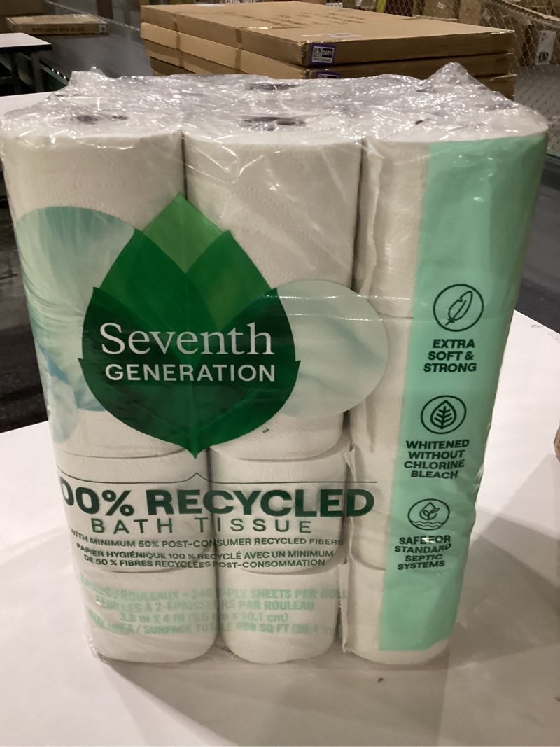 Condition photo showing New/Like New for 100% Recycled Bathroom Tissue, Septic Safe, 2-Ply, White, 240 Sheets/Roll, 12 Rolls/Pack, 4 Packs/Carton