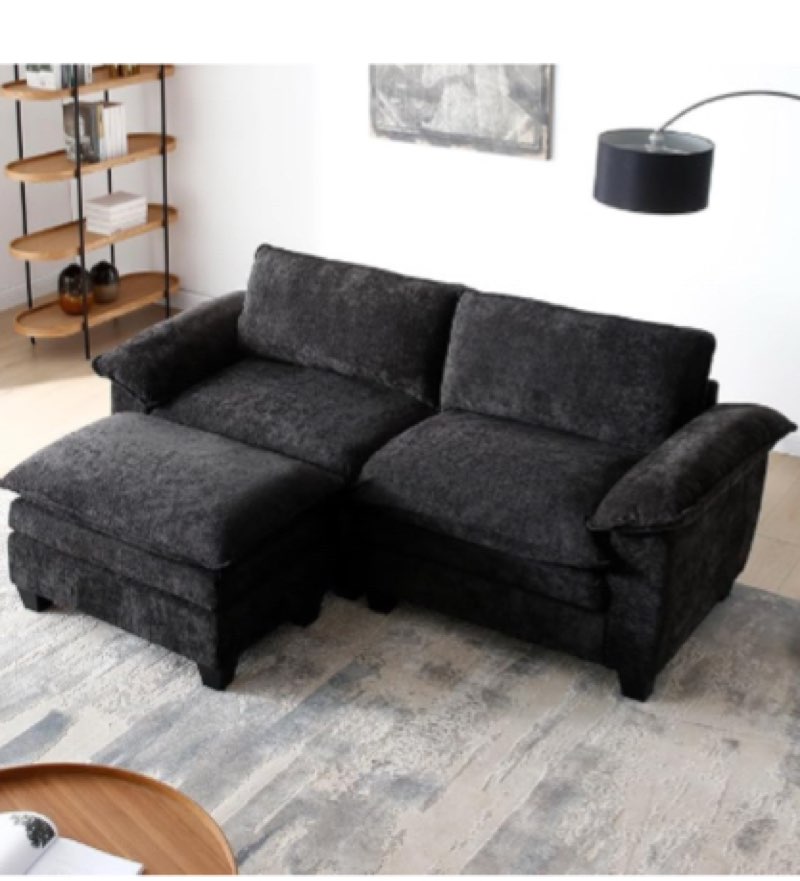  (Incomplete) Arale 86' Wide Comfy Cloud Couch Sectional Loveseat Sofa with Ottoman black 