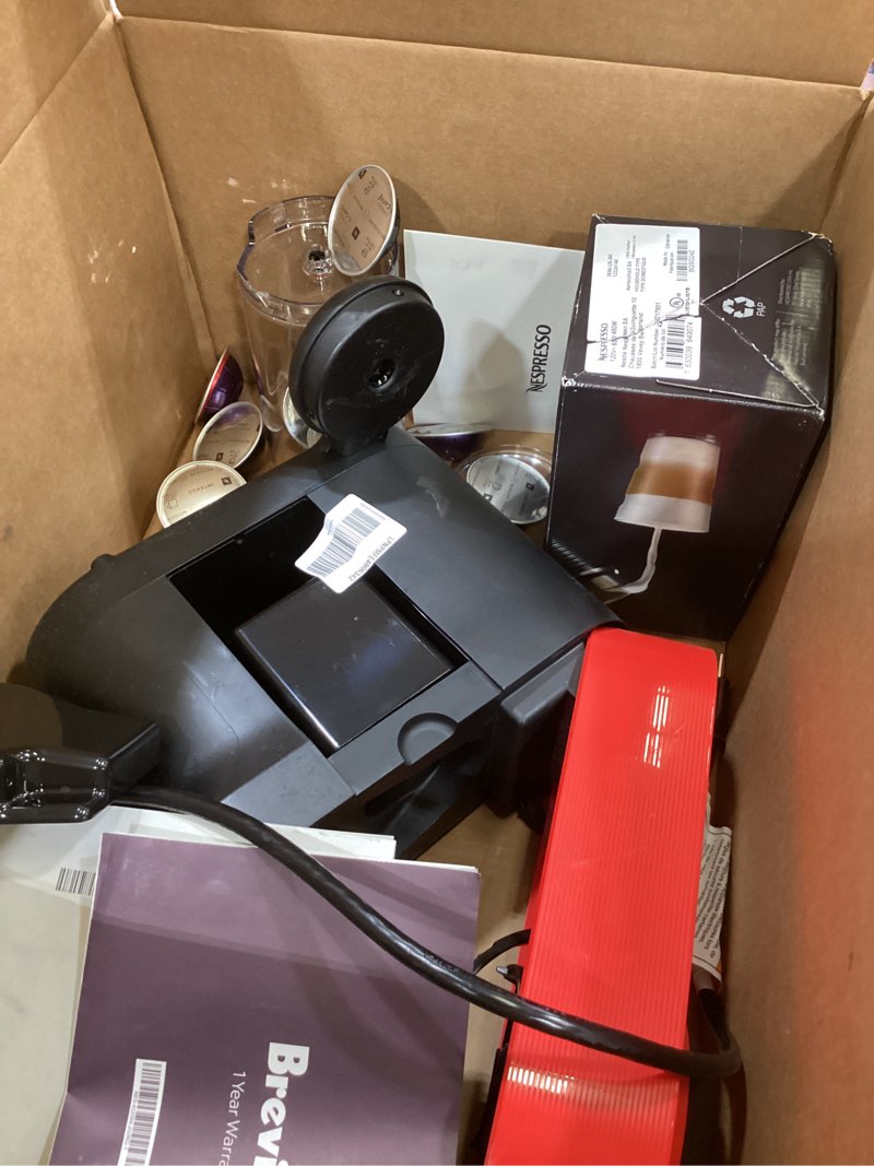 Condition photo showing As Is for nespresso vertuo pop+ coffee and espresso maker by breville with milk frother, spicy red