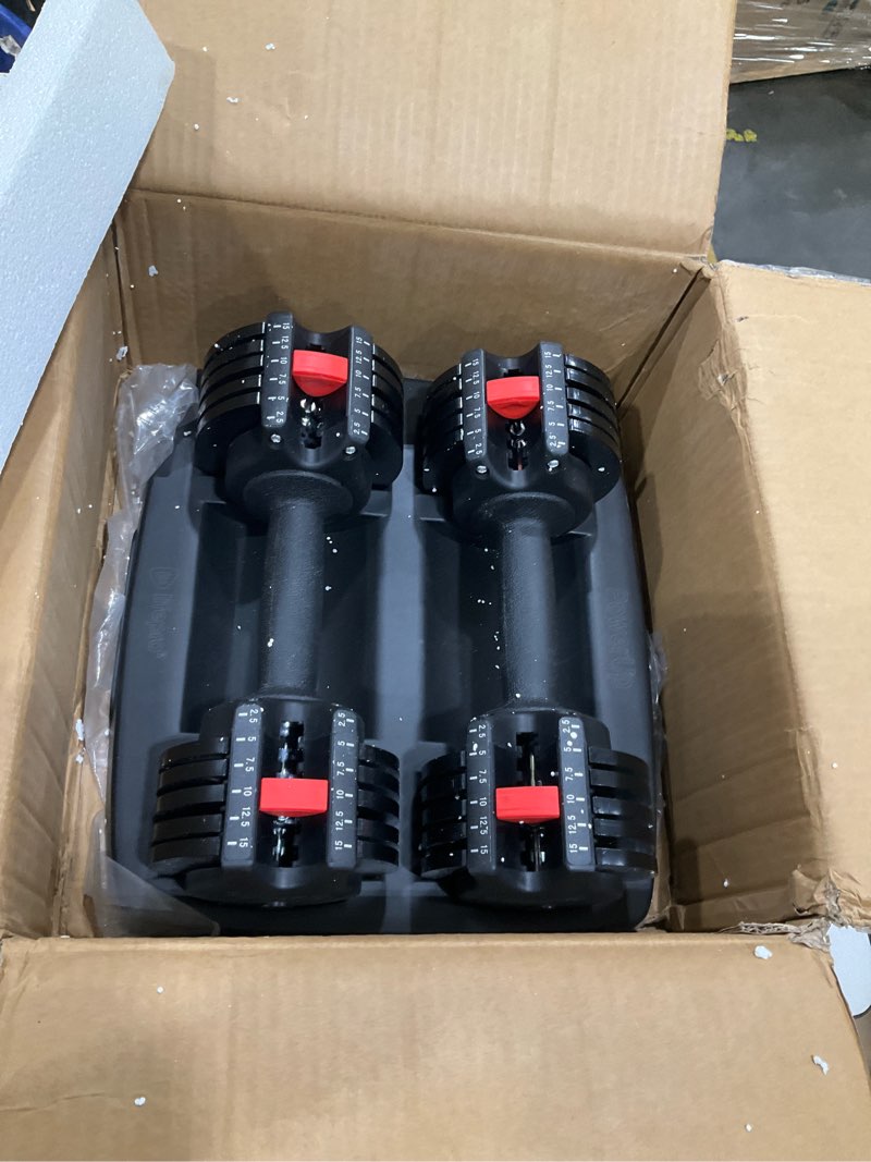 Condition photo showing Good Condition for lifepro adjustable dumbbells set – quick adjustment, anti slip handle – space saving & strength training weights for home gym exercise & fitness 15lb pair pair
