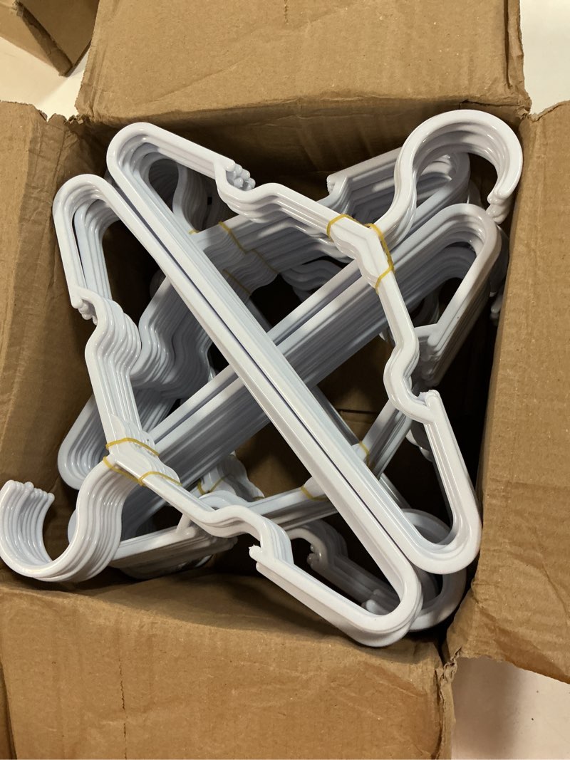 Condition photo showing New/Like New for kids hangers - 100 pack, 11.5 inch white baby & toddler hangers for closet - ideal for baby standard use white 100