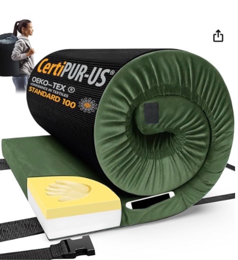 CYMULA Memory Foam Camping Mattress Pad, CertiPUR-US Sleeping Mat Portable Roll Up Mattress for Adults, Camping Bed Pads for Sleeping, Guest Bed for Sleepover Car Bed with Travel Bag