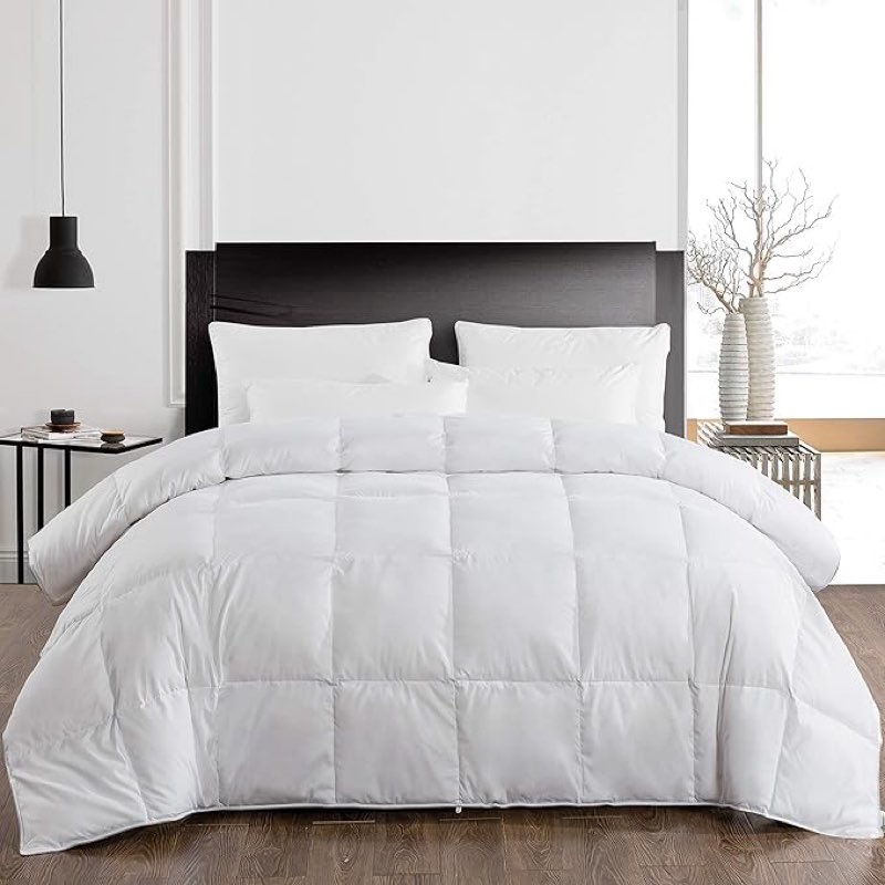MAPLE DOWN Goose Feather Down Fiber Cotton Comforter Queen Size - 100% Cotton Duvet Insert - Hotel Luxury All Season Medium Warmth full Queen White