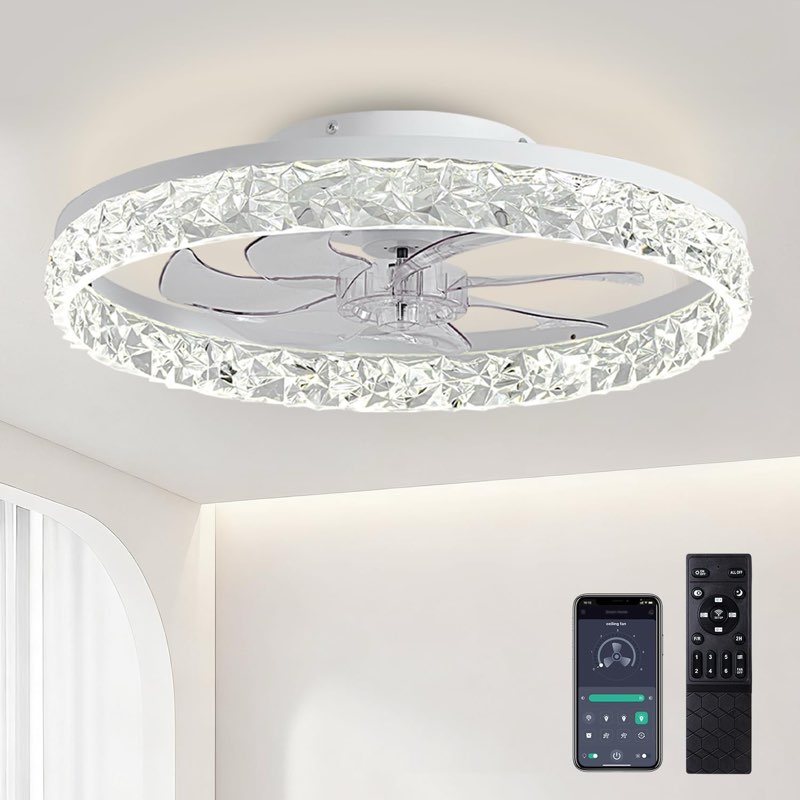 Ceiling Fans with Lights and Remote, 19.7\" Low Profile Ceiling Fan with Light, 3000-6500K Dimmable, 6 Speeds and Stepless Color Temperature Change for Bedroom, Living Room and Kids Room(White)