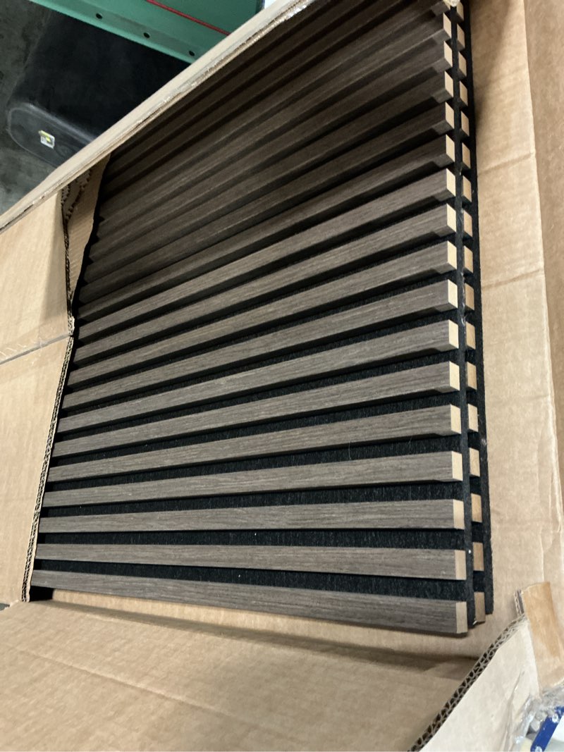 Condition photo showing As Is for (Only 2) Art3d 4 Pack 47.2 x 23.6in. Wood Slat Acoustic Panels for Wall and Ceiling - 3D Fluted Sound Absorbing Panel with Wood Finish - Dark Walnut 4pcs - 47.2?23.6in. Dark Walnut