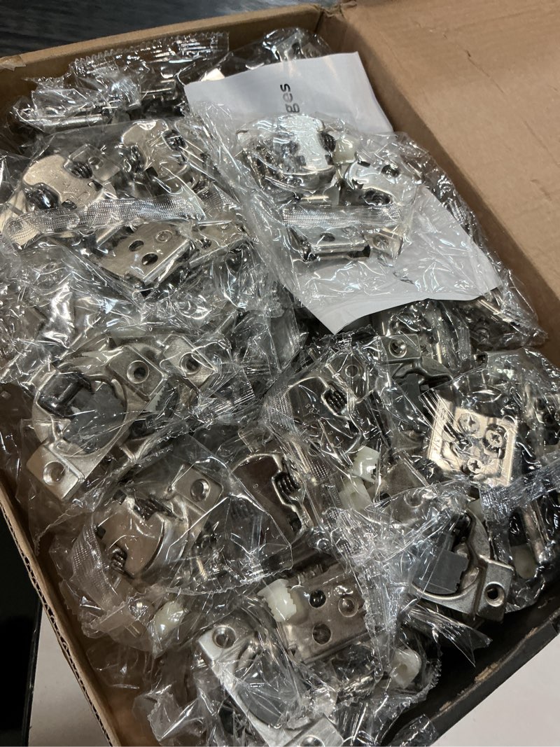 Condition photo showing Good Condition for chibery 50 pack 3/4" overlay 4d soft close concealed hinges for face frame door, adjustable closing speed, smooth slow self close hinges, satin nickel, 105° open angle stainless steel cabinet hinges 3/4 inch overlay 50 pack