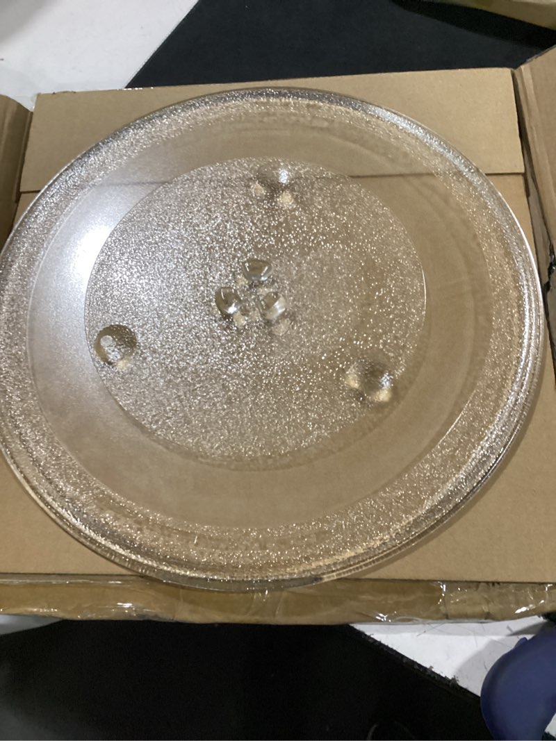 Condition photo showing Good Condition for 13.4" microwave turntable plate for panasonic microwave compatible with part # f06015q00ap e06014n30bp a06015q00ap 13 3/8 inch series panasonic microwave glass plate