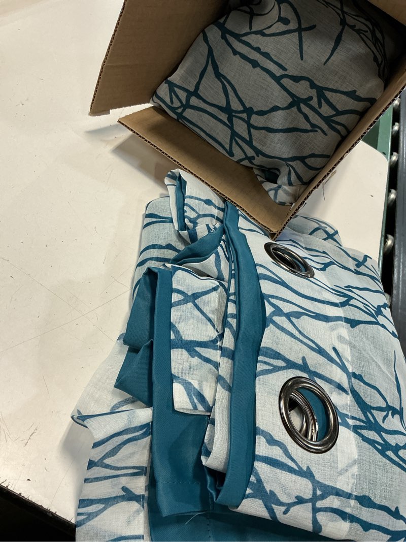 Condition photo showing Good Condition for bonzer mix and match curtains - 2 pieces branch print sheer curtains and 2 pieces blackout curtains for bedroom living room grommet window drapes, 54x63 inch/panel, teal, set of 4 panels teal 54"w x 63"l (pack of 4)