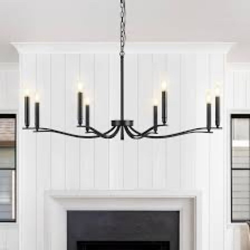 fookchak black chandelier, modern dining room light fixture 8 light candle chandelier over table 44i