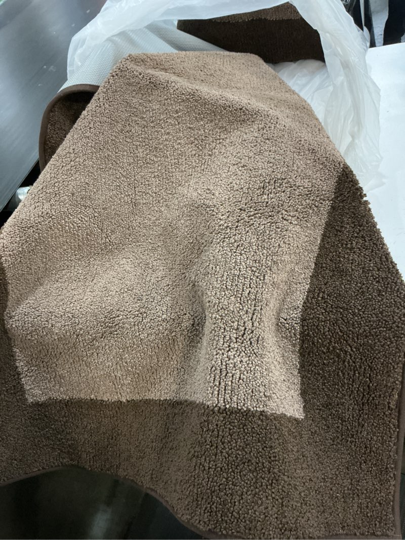 Condition photo showing As Is for machine washable (24" x 36"+ 24" x 60"') kitchen rugs set of 2, non slip kitchen mats for floor, absorbent entrance runner rugs for bedroom, hallway, bathroom, door (roll packing) 24" x 36"+ 24" x 60" beige