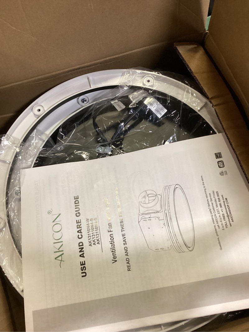 Condition photo showing Good Condition for Akicon Bathroom Exhaust Fan with Light, 110CFM, 2.0 Sones for Ceiling, 1000lm Dimmable LED Light and 150lm Nightlight Dual Color Bathroom Vent Fan for Home, Round, Black