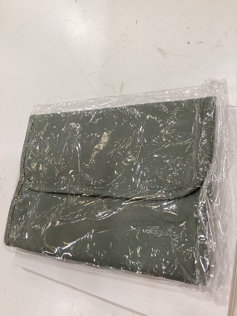 Condition photo showing Good Condition for small hanging toiletry travel kit, portable hanging organizer toiletry bag, sage gray-green bathroom bag for traveling,foldable cosmetic bag,makeup accessories