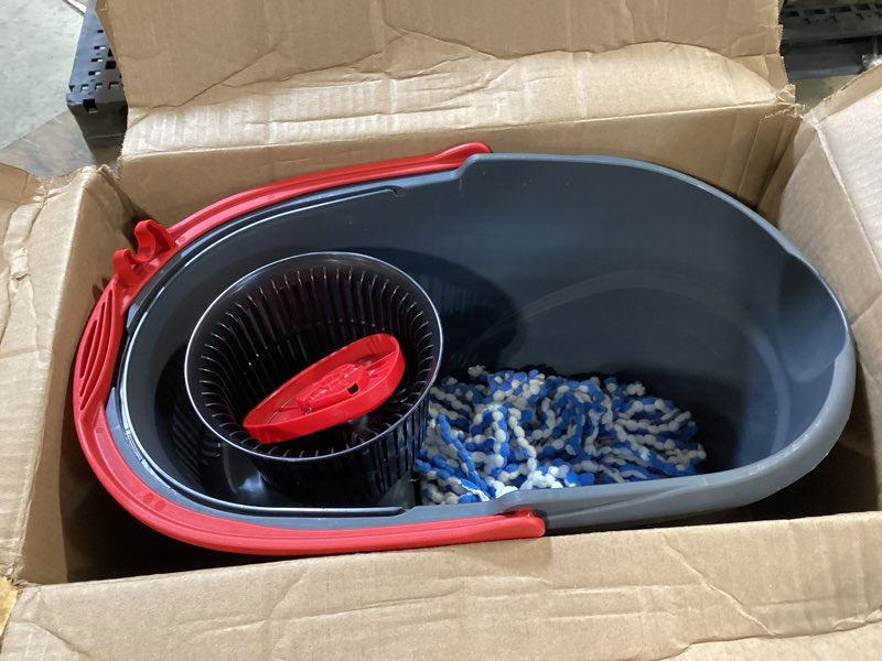 Condition photo showing Good Condition for o-cedar easywring microfiber spin mop, bucket floor cleaning system, red, gray, standard #1 easywring system