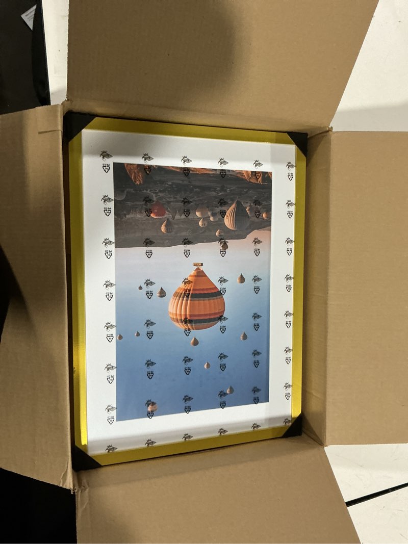Condition photo showing Good Condition for jcjmy 16x22 picture frame with 12x18 mat, display photo 12x18 with mat or 16 x 22 without mat, wall hanging large 16 by 22 poster frame with plexiglass, gold gold 16x22 inch