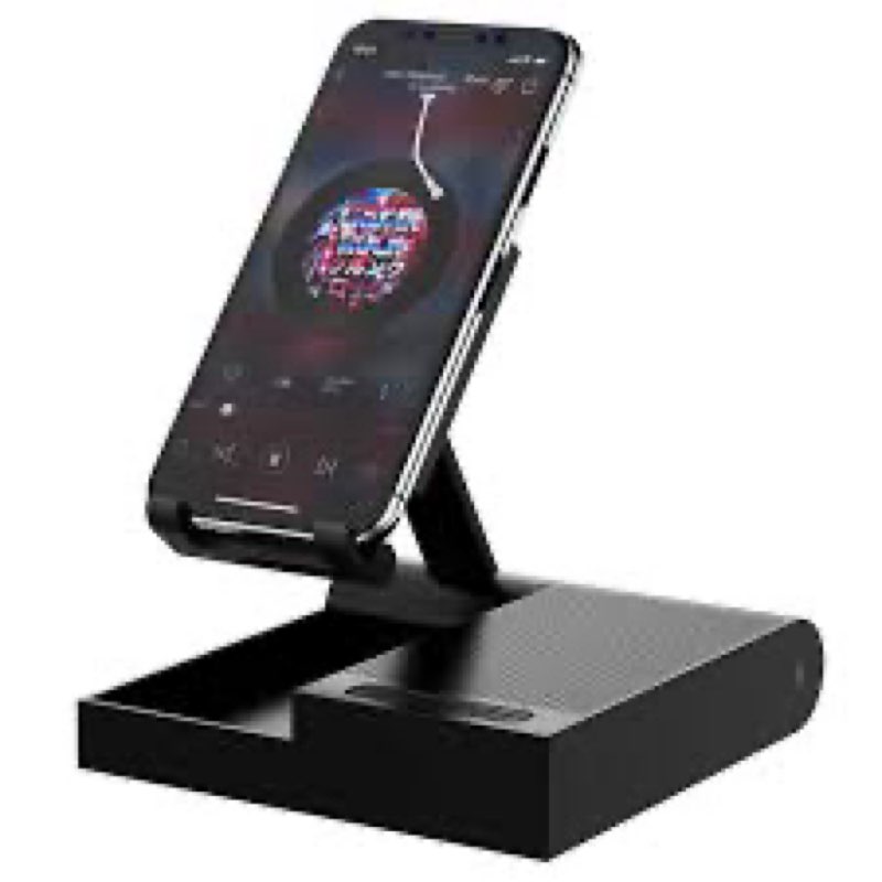 doss cell phone stand with bluetooth speaker, 15w wireless charger and anti-slip base,4-in-1 function, 8h playtime, hands-free, adjustable holder, compatible with tablet