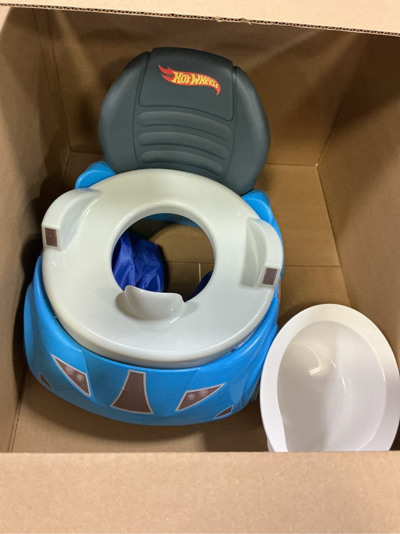 Condition photo showing As Is for Hot Wheels Blue Race Car Potty Training Toilet, Includes Detachable Toddler Toilet Seat and Kids Potty, Ages 12 Months and Up