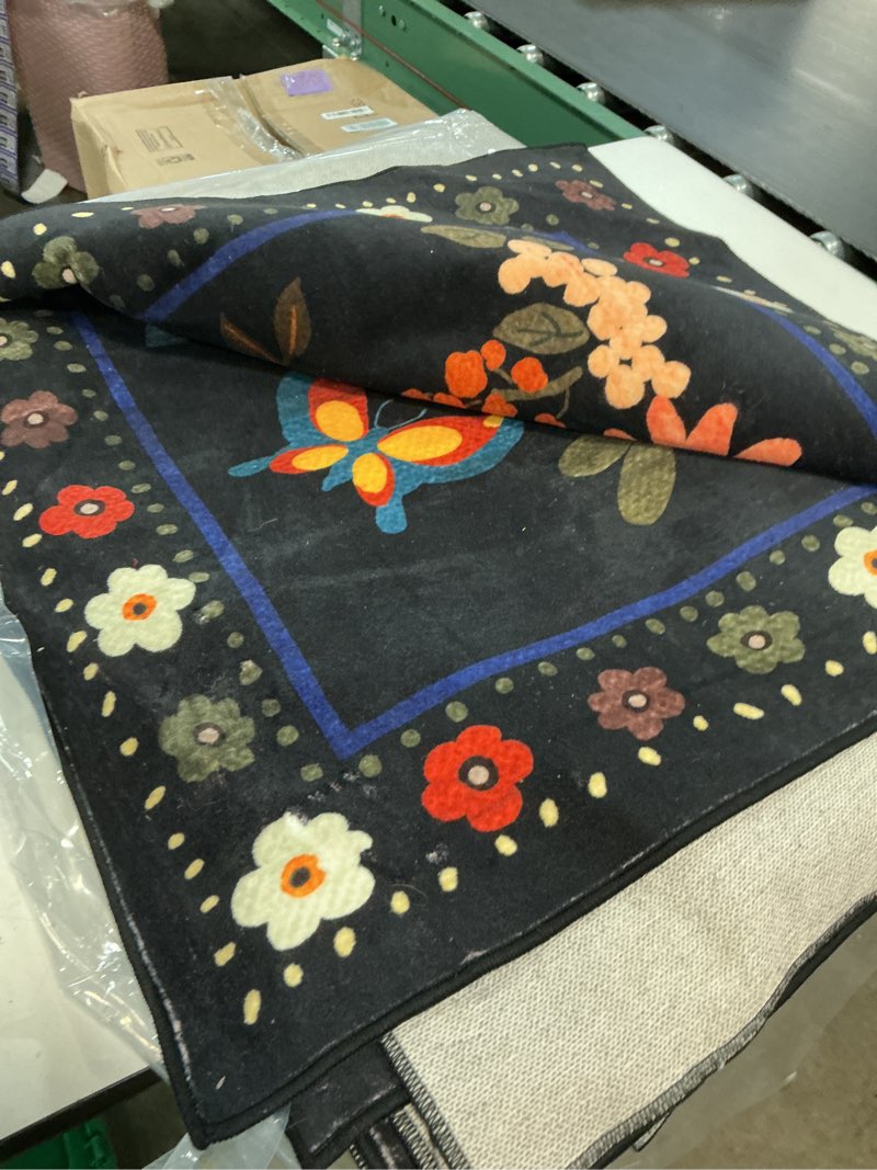 Condition photo showing As Is for (unknown size)floral nursery 5x7 area rugs washable print boho cute carpet non slip flower low pile for living room kids girls playroom bedroom kitchen office farmhouse-black black 5' x 7' (rectangular)