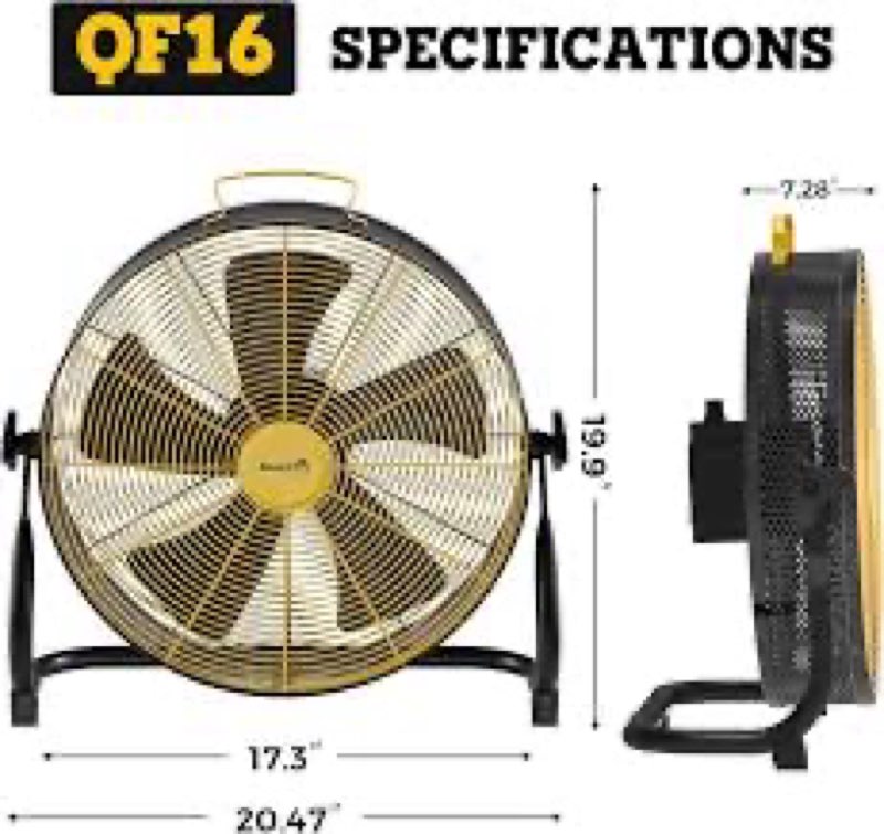 Smartele QF16 16 Inch Battery Operated Floor Fan, Fast Charging, 15000mAh, Rechargeable, 2500 CFM Hi