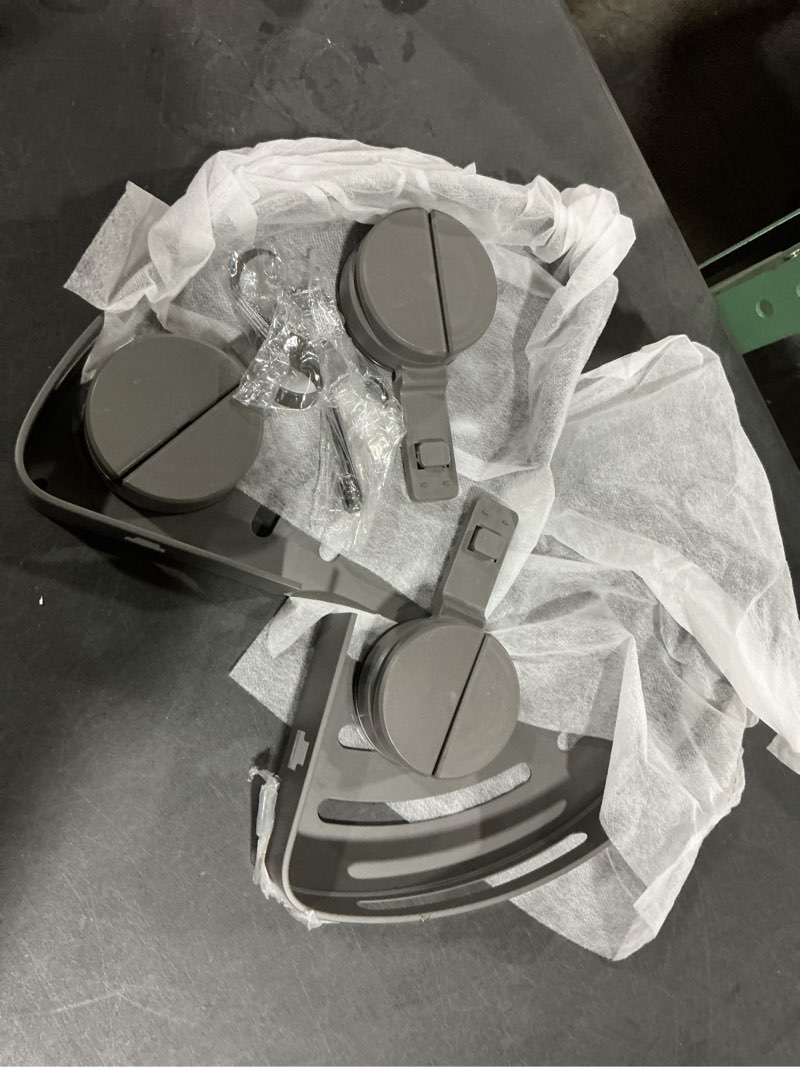 Condition photo showing As Is for Corner Shower Caddy Suction Cup Shower Shelf Corner No Drilling Bathroom Shower Organizer Storage Rack Suction Cup Type with Towel Bar Hooks Shower Caddy Gray