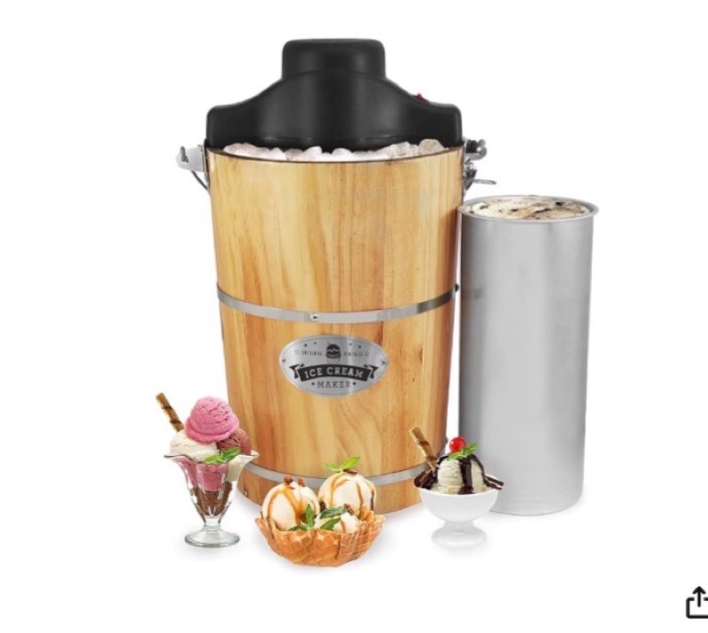 Elite Gourmet EIM916X Old Fashioned 6 Quart Vintage Wood Bucket Electric Ice Cream Maker Machine Appalachian, Bonus Classic Die-Cast Hand Crank for Churning, Uses Ice and Rock Salt