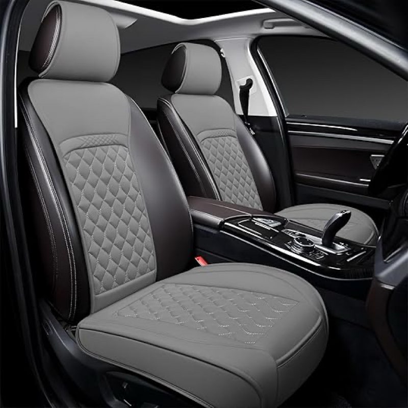 
front car seat covers for hyundai,leather waterproof seat protector custom fit hyundai venue accent kona ioniq veracruz genesis equus,2 pack,gray
