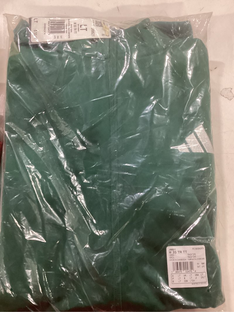 Condition photo showing New/Like New for adidas mens Essentials Warm-up 3-stripes Track Top Large Tall Collegiate Green