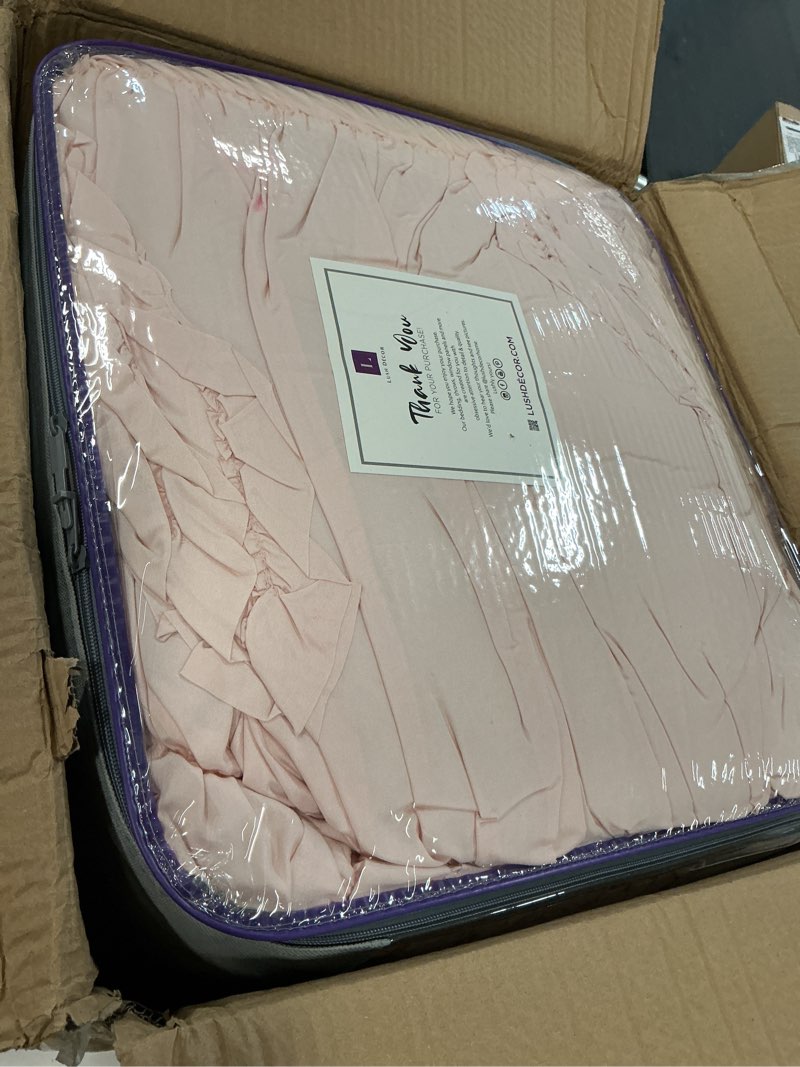 Condition photo showing Good Condition for lush decor serena comforter set, 3 piece set, full/ queen, blush - pink bedding set queen - cute comforter queen size - coquette decor full/queen blush