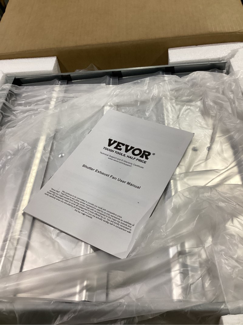 Condition photo showing As Is for vevor shutter exhaust fan, 16'' with various speeds, ac-motor, 2000 cfm, wall mount attic fan, ventilation and cooling for greenhouses, garages, sheds, fcc 16 inch