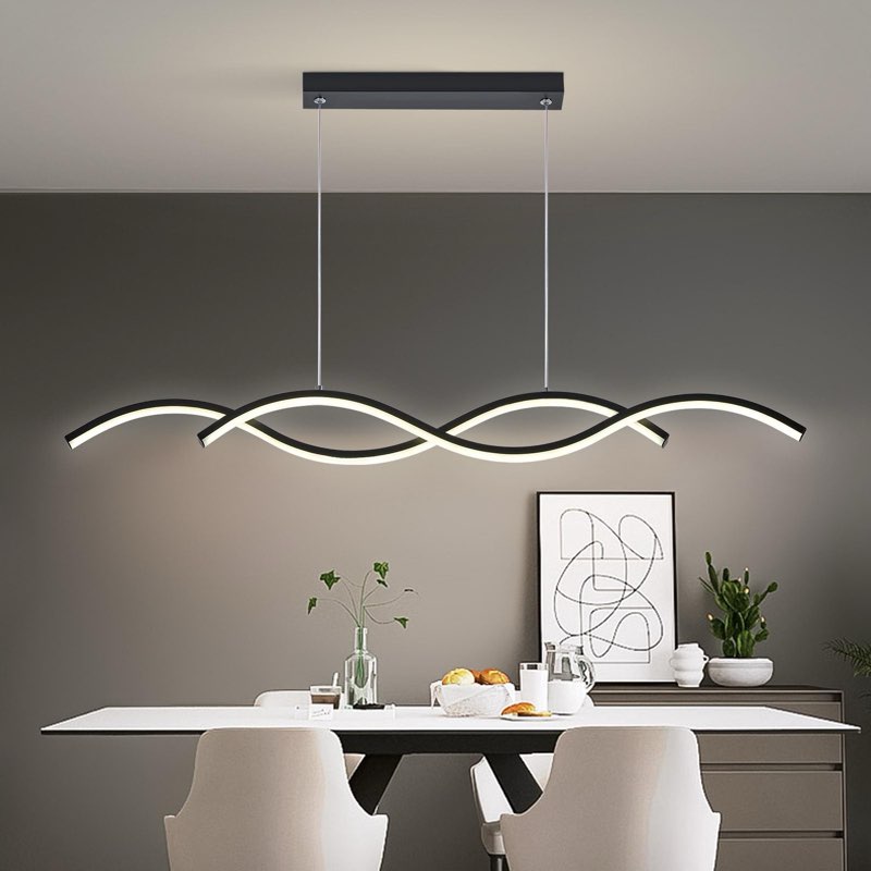 Modern LED Chandelier Waving Linear Pendant Light Dimmable 3000K-6000K with Remote