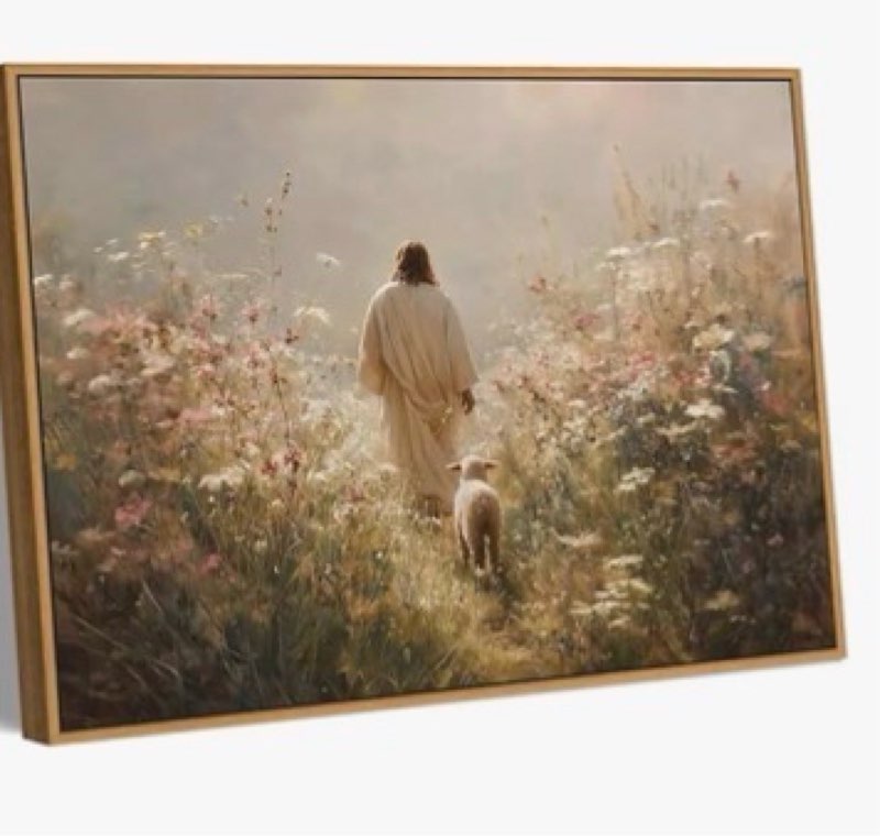 framed jesus and lamb canvas wall art christian bible verses wall decor picture religious good sheph