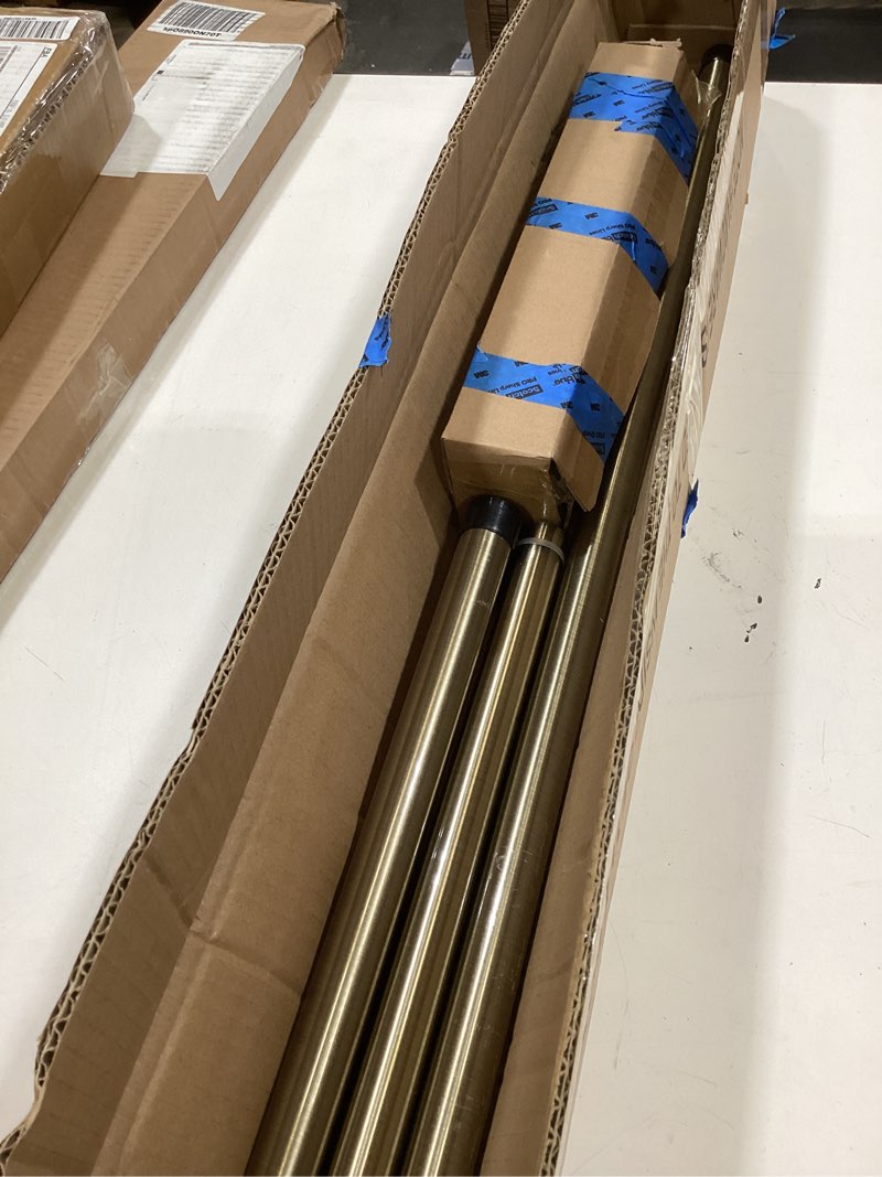 Condition photo showing As Is for antique bronze bay window curtain rods with aluminum end cap finials and brackets,adjustable 36-72 inch center rod for windows (24-68’’), 20-36 inch side rods for windows (16-32’’) 20-36"&36-72"&20-36"(3 sided) antique bronze