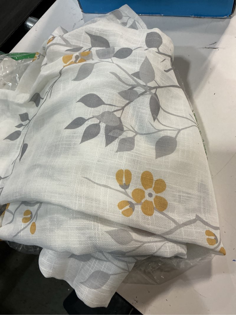 Condition photo showing Good Condition for Beauoop Floral Linen Semi Sheer Curtains 108 Inches Long 2 Panels for Living Room Bedroom Yellow Grey Farmhouse Flower Patterned Light Filtering Textured Rod Pocket Window Treatments Drapes, 50x108 Rod Pocket | Yellow and Grey 50"W x 108"L (Pack of 2)